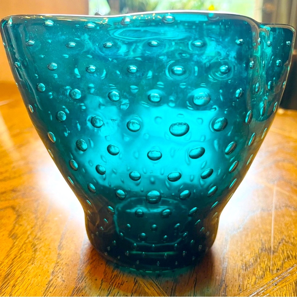 RARE 1930’s Green Glass Bullicante Carlo Scarpa for Venini Murano Italia 6” tall